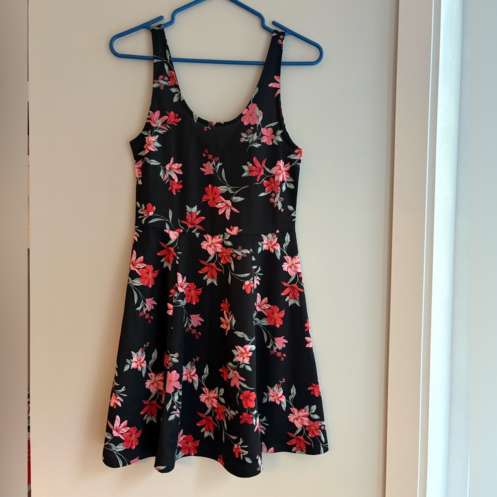 Floral Black Dress with Pink Flowers